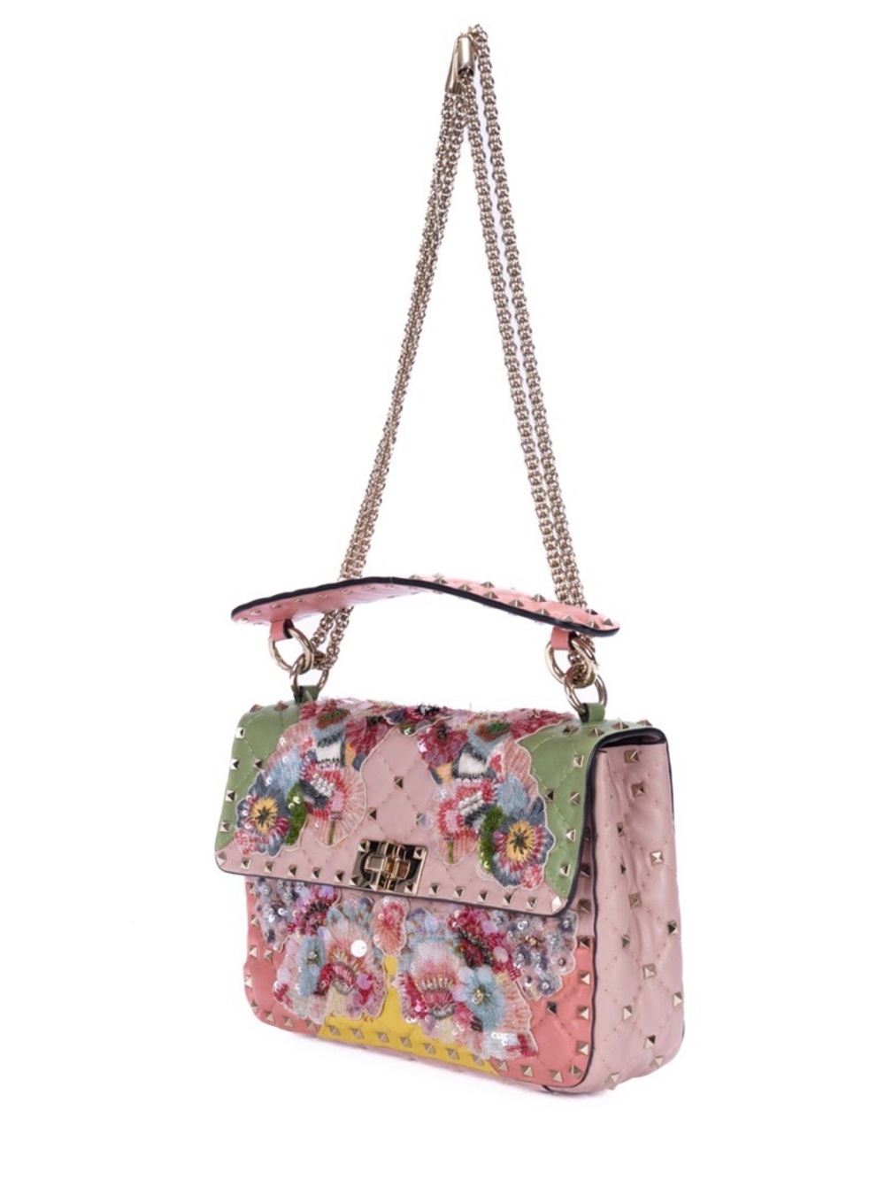Valentino Garavani Pink Floral Rockstud Spike Crossbody - Picture 3 of 15